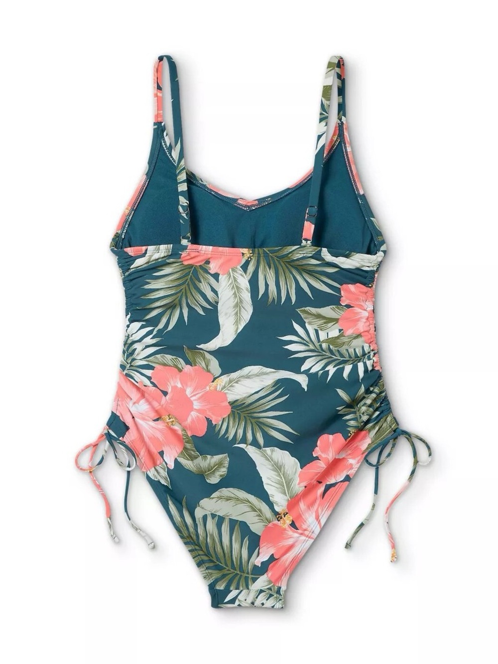 Kona Sol Teal Floral Side-Tie One Piece Swimsuit - Picture 4 of 7